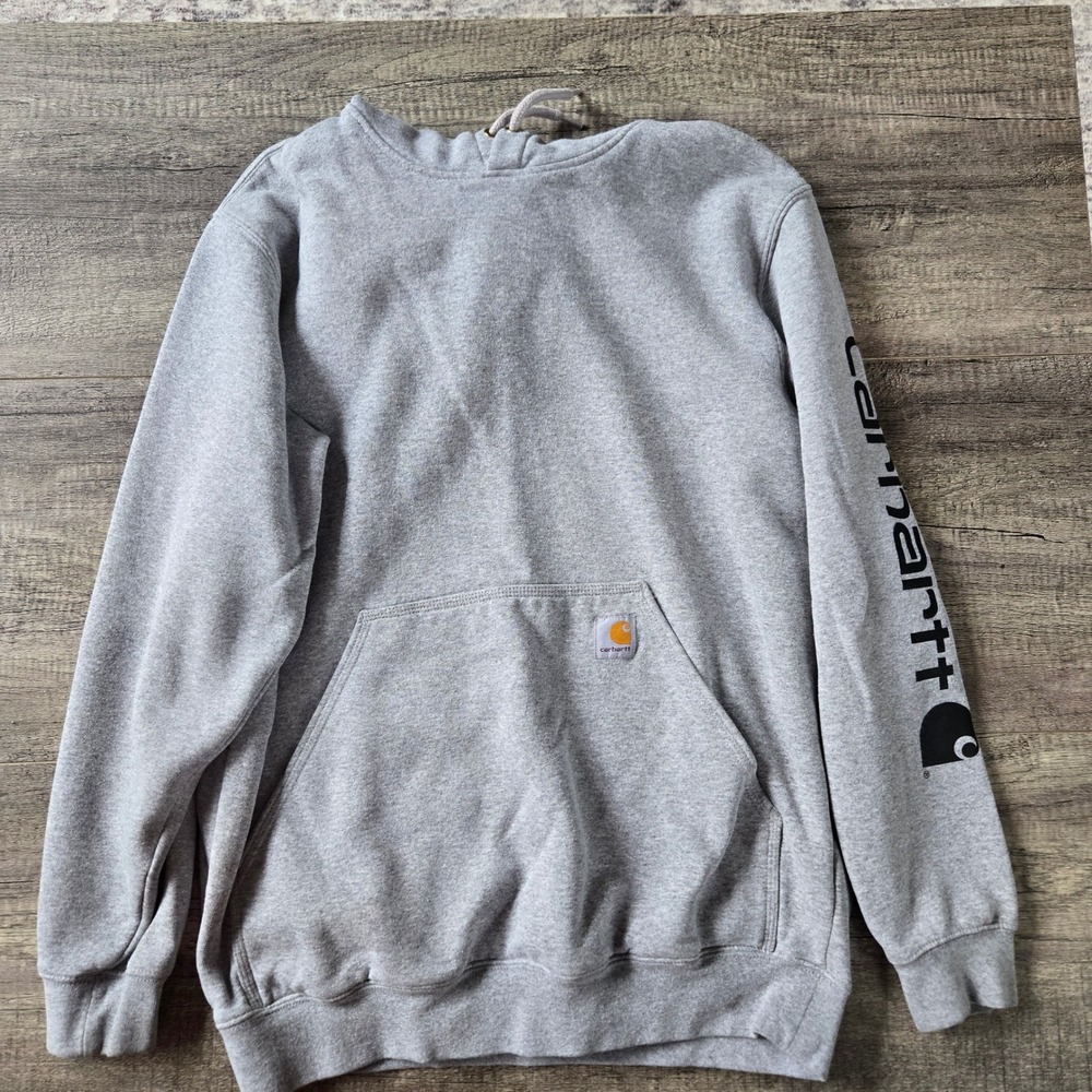 Carhartt Mens Loose Fit Midweight Logo Sleeve Hoodie Gray Size M